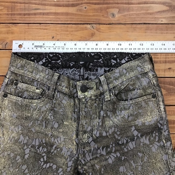 7 For All Mankind gold black jeans embroidered medium rise waist skinny size 26 - Picture 8 of 12